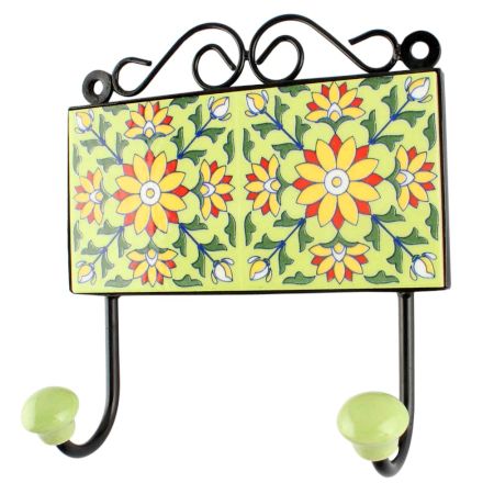 Pea Green Sunflower Ceramic Tile Wall Hook